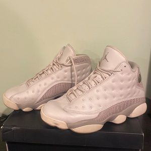 White and purpleish gray Jordans